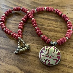 Lotus blossom coral and brass necklace